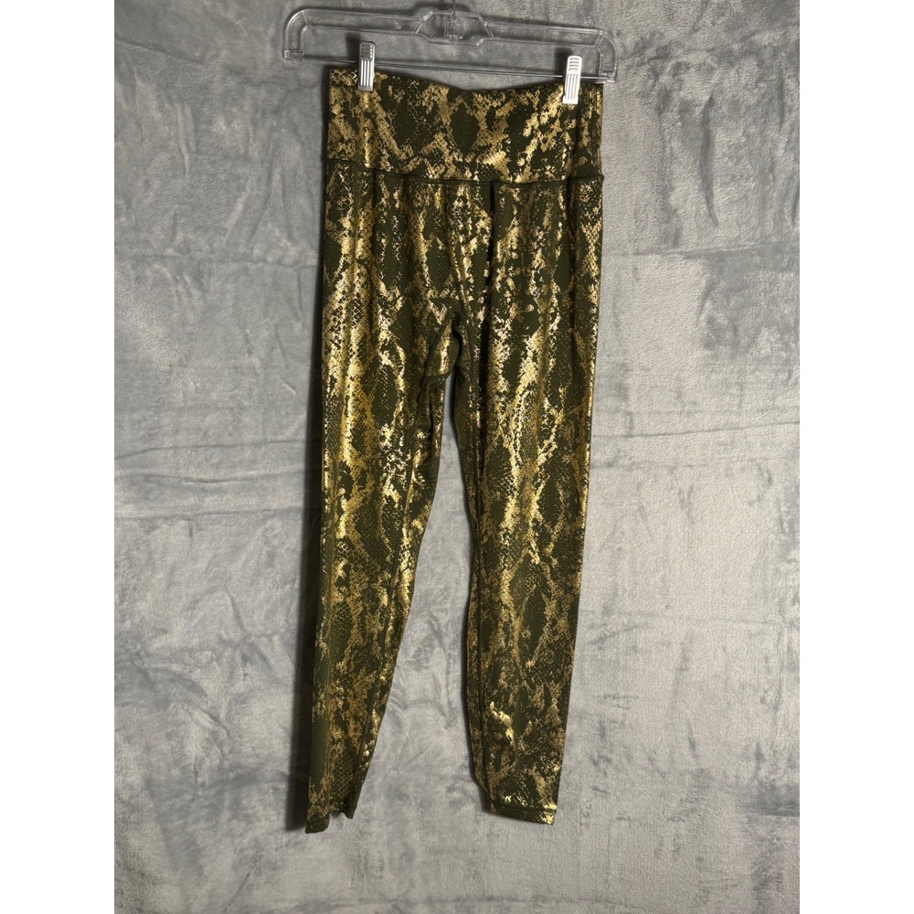 Buffbunny Collection Metallic Gold Snakeskin Foil Leggings Olive Green Large